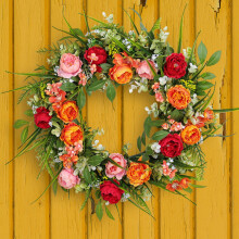 Mini Anel de Flor de Peônia da Primavera, Flor Artificial para Pendurar na Porta do Pátio - Decoração Ideal para Jardim