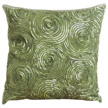 Zelená obliečka na vankúš s flitrami a korálkami 18x18 palcov, hodvábna obliečka na vankúš, geometrický moderný dizajn - A Touch Of Envy