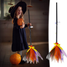 Mătură de vrăjitoare Cmunyle pentru Halloween, pentru copii, accesoriu pentru costum de Halloween cu LED, mătură zburătoare din plastic, decor