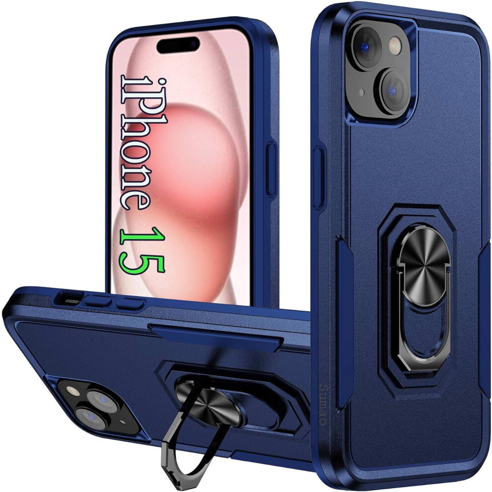 Sumao For Compatible With Iphone 15 Case With Ring,Military Grade Shockproof Liquid Silicone Slim Phone Case- Blue 9395123103723