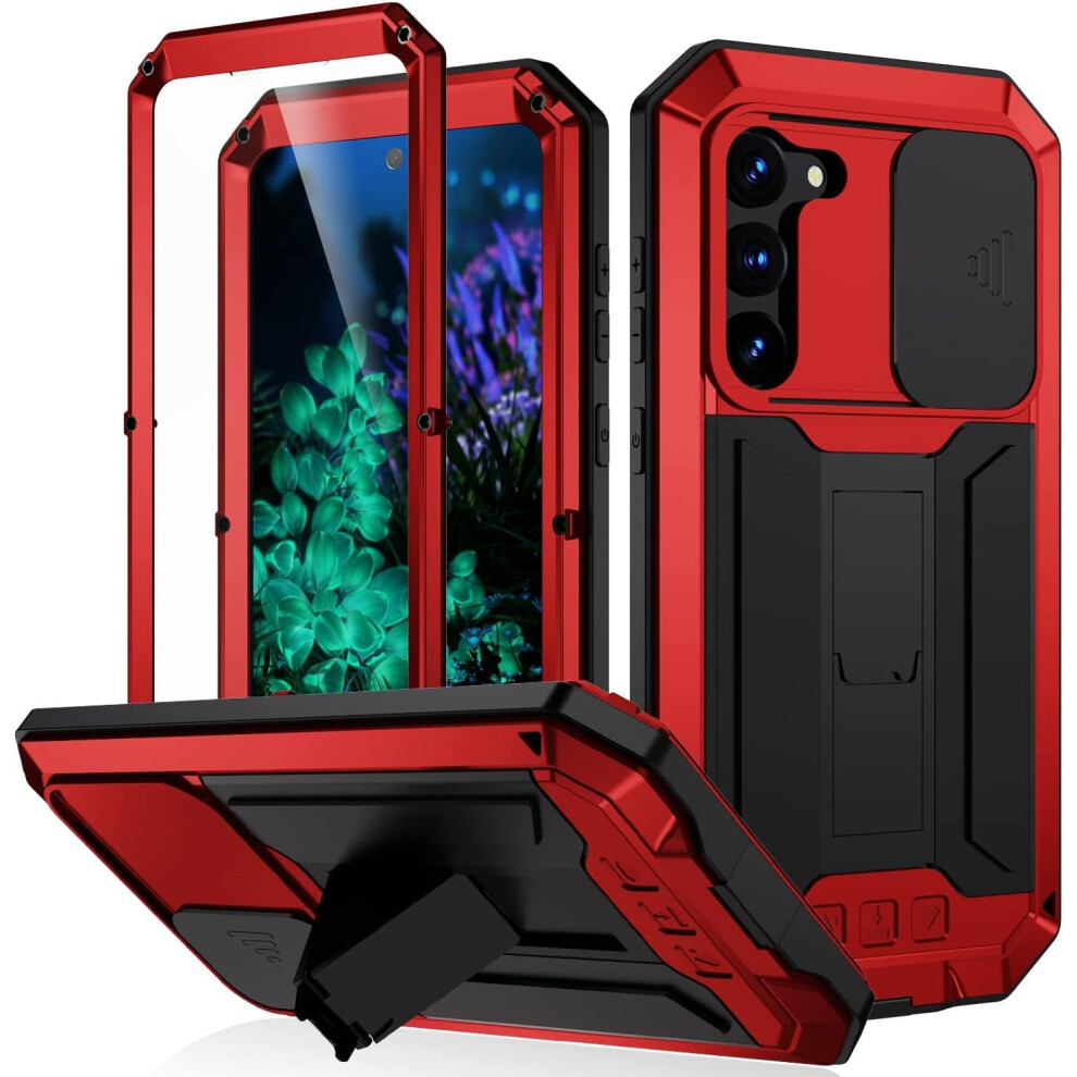 Compatible With Samsung Galaxy S23 Plus Metal Case With Slide Camera Cover, Built-In Screen Protector, Full Body Hybrid Armor Case With Kickstand - 9395123103853