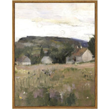 Gerahmtes Wandbild (28 x 35,5 cm), abstrakte Vintage-Landschaftsszene, idyllisches ländliches Motiv, Leinwanddruck im Mid-Century-Modern-Stil für