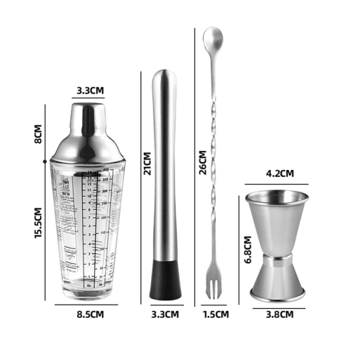 2X Σετ σέικερ κοκτέιλ, διαφανής κλίμακα, σέικερ μπαρ, ποτήρι, ανάμειξη κρασιού, 2