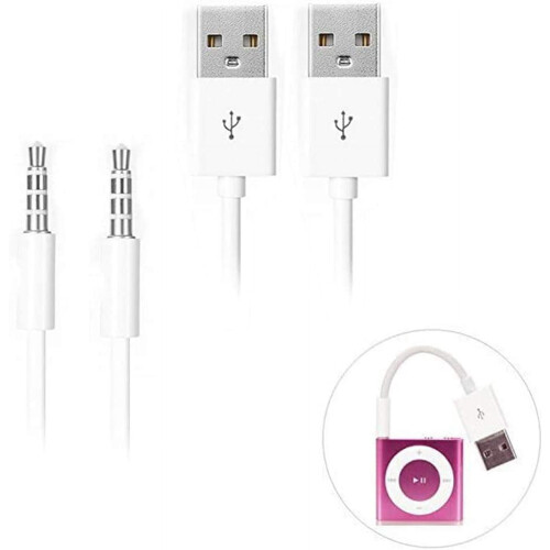 Καλώδιο iPod Shuffle, 2 τεμάχια, υποδοχή/βύσμα 3,5 χιλ. σε USB, φορτιστής USB, καλώδιο
