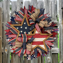 Guirlanda Patriótica de 40 cm para Porta de Entrada, Decoração para o Dia da Independência (4 de julho) e Dia da Memória.