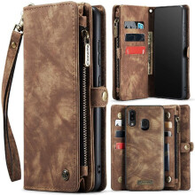 Etui kompatybilne z Samsung Galaxy A20/A30 Etui portfelowe Trifold z odłączanym uchwytem na karty TPU PC Ręcznie robiona skóra Zamek