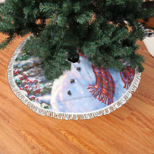 Gonna per albero di Natale con frange e pizzo, tema "Buon Natale", con simpatici pupazzi di neve colorati, morbida, leggera e piacevole al tatto, 48"