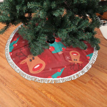 Weihnachtsbaumdecke mit Fransen und Spitze, Weihnachtsbaum, Reh und Schneeflocken auf rotem, weichem, leichtem und angenehmem Untergrund, 91 cm (36