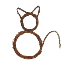 Halloweenkrans van wijnranken in de vorm van een kat, 39 x 32 cm, natuurlijke takkenkrans, doe-het-zelf decoratie voor de voordeur met rotan takken.