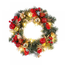 Guirlanda de Natal com Luzes Artificiais para Decoração de Festas de Fim de Ano, Guirlanda Pré-iluminada de 30 cm com Pinhas Pequenas para