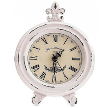 Vintage wooden table clock, small white desk clock, silent without ticking, battery operated, rustic farmhouse decor, retro clock