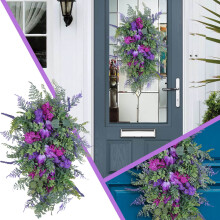 Guirlanda colorida estilo casa de campo da Donemore, coroas de primavera para porta de entrada, guirlanda artificial durável para primavera e