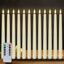 12 velas cónicas sin llama con control remoto, temporizador y regulador de intensidad, velas LED color marfil de 28 cm (11"), ideales para Navidad,