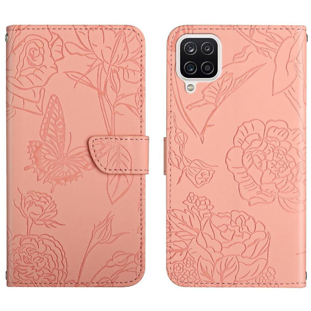 Case For Compatible With Samsung Galaxy A12, Anti-Drop Shockproof Leather Case With Wrist Strap, Flowers And Butterflies Pu Flip Cover 9395123325521
