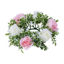 Coronas de anillos con velas de San Valentín - Rosas artificiales rosas, centros de mesa para bodas, 25 cm de diámetro interior, decoración de