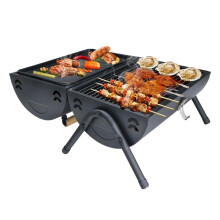 Portable Double Side Charcoal BBQ Grill with Dual Cooking Surfaces and Removable Ash Drawers for Camping