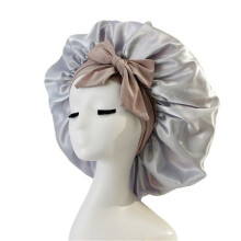 Satin Bonnet Silk Bonnet for Sleep Double Layered Satin Lined Hair Cap with Ties Bonnets for Women Natural Curly Hair Silver