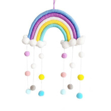 Regenbogen-Wanddeko mit pastellfarbenen Pompons, Makramee-Wandgirlande für Weihnachten, Kinderzimmer, Babypartys, Geburtstagsfeiern und mehr.