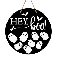 Poaug Deurhanger Halloween Decoratie, Welkomstbord, Geschikt voor Buitendeur, Houten Muurkrans voor Huisfeest, Zwart