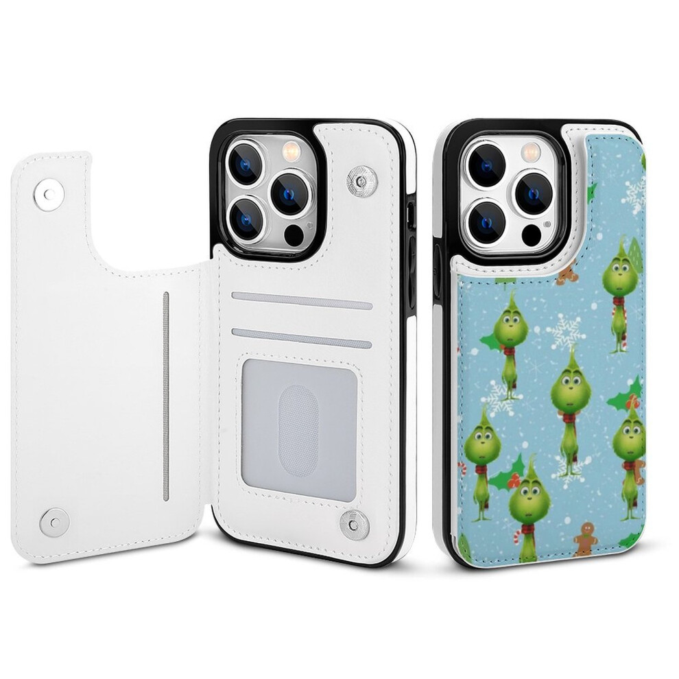 The Grinch Compatible Iphone 14 Pro Wallet Case With Card Holder, Pu Leather Folio Case With Kickstand & Magnetic Clasp 9395123529882