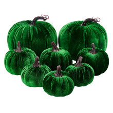 Conjunto de 8 Abóboras Artificiais Empilhadas em Veludo para Decoração de Halloween e Ação de Graças - Abóboras Falsas Empilhadas para