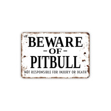 Vorsicht vor Pitbulls! Keine Haftung für Verletzungen oder Tod. Lustiges Warnschild aus Metall für die Küchenwand im Landhausstil. Größe: 8 x 12