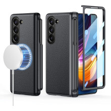 Kompatibilné s puzdrom Samsung Galaxy Z Fold6: tenký držiak na pero S Pen, podpora MagSafe, kožená zadná strana, ochrana pántov a obrazovky,