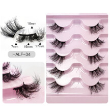 Nvzi -b 5 Pairs Wispy Mink Lashes Fluffy Eye Lashes Natural Look Volume Fake Eyelashes，Half-34