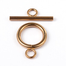 Fermoirs à bascule en acier inoxydable 304 plaqué or 18 carats (lot de 5) avec revêtement ionique (IP). Anneau : 16 x 12 x 2 mm, trou :