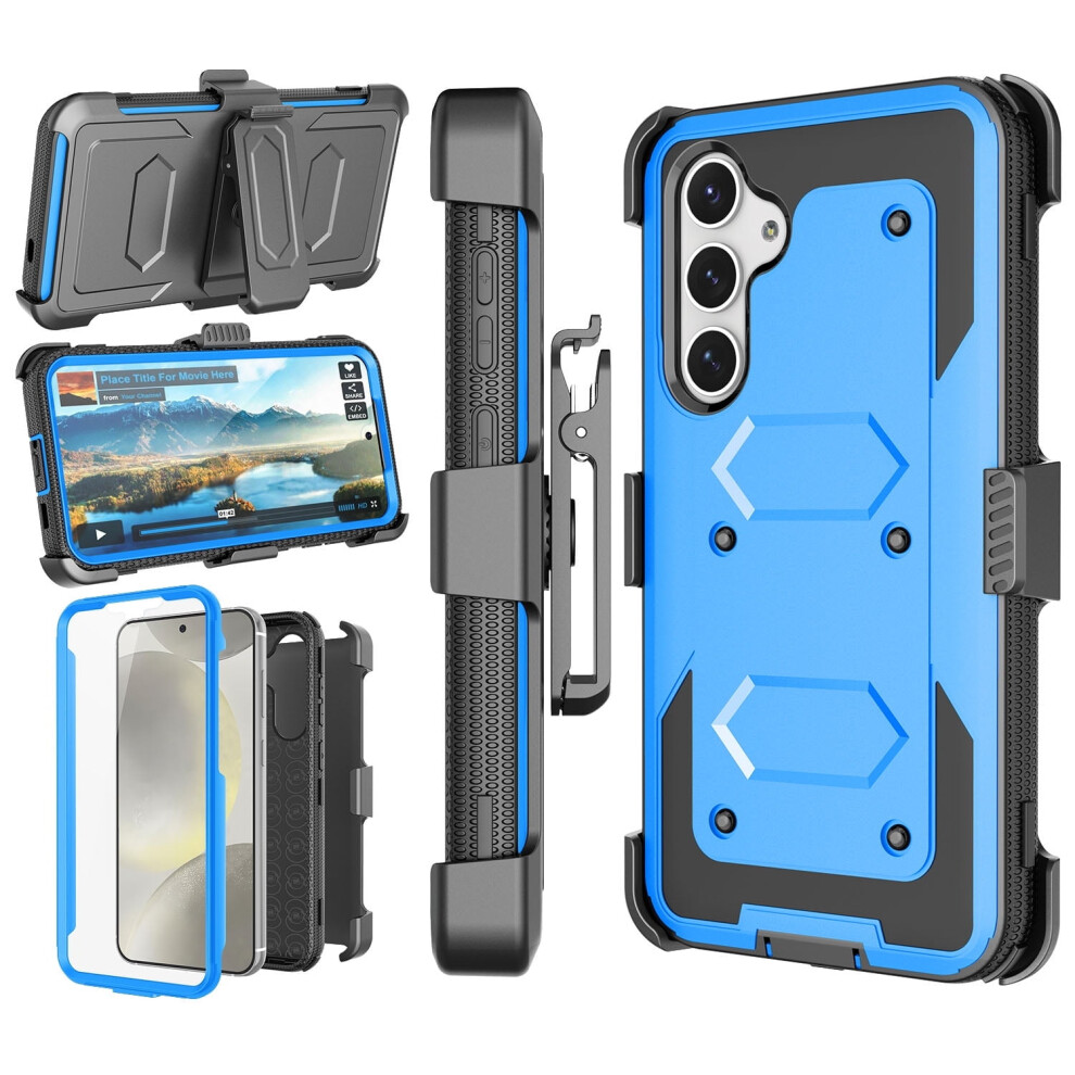 Galaxy S24 / S24 Plus Case, Compatible With Samsung Galaxy S24 Plus Holster Clip, Shock Absorbing Swivel Locking Belt Defender Armor Cover Blue 9395123732411