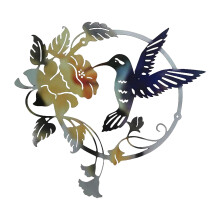 Hariumiu-metallinen lintuaiheinen seinätaide - kolibri- ja kukkasiluettikoriste sisä- ja ulkotiloihin, puutarhaan, makuuhuoneeseen ja terassille.