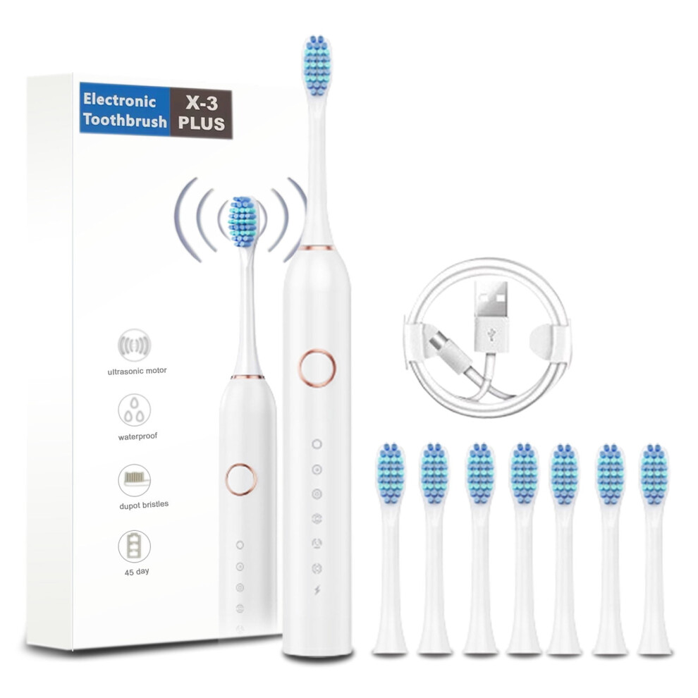 YOBOLK Electric Toothbrush with 8 Brush Heads, 6 Cleaning Modes, IPX7 Waterproof - New Clearance