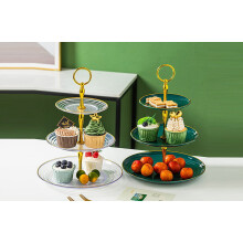 Présentoir à gâteaux à 3 étages compatible avec un support à cupcakes, tour à desserts à bordure dorée pour fêtes, baby showers, mariages