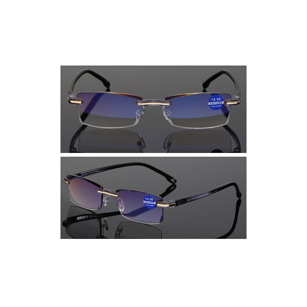 Black 3 Pcs. Rimless Reading Glasses Men Plastic Frame Readers +1.00 To +4.00 +2.00 Strength