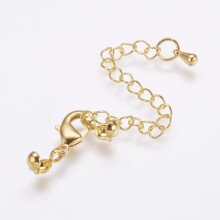 20mm Gold Plated Brass Chain Extender with Lobster Clasps, 69mm Length, 8x3.5mm Bead Tips, 3mm Inner, 12x6x2.5mm Clasps