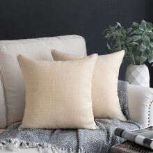 Phantoscope 18" x 18" Farmhouse, Rustic, Traditional Off White Striped Polyester Throw Pillow , ( 2 Count)