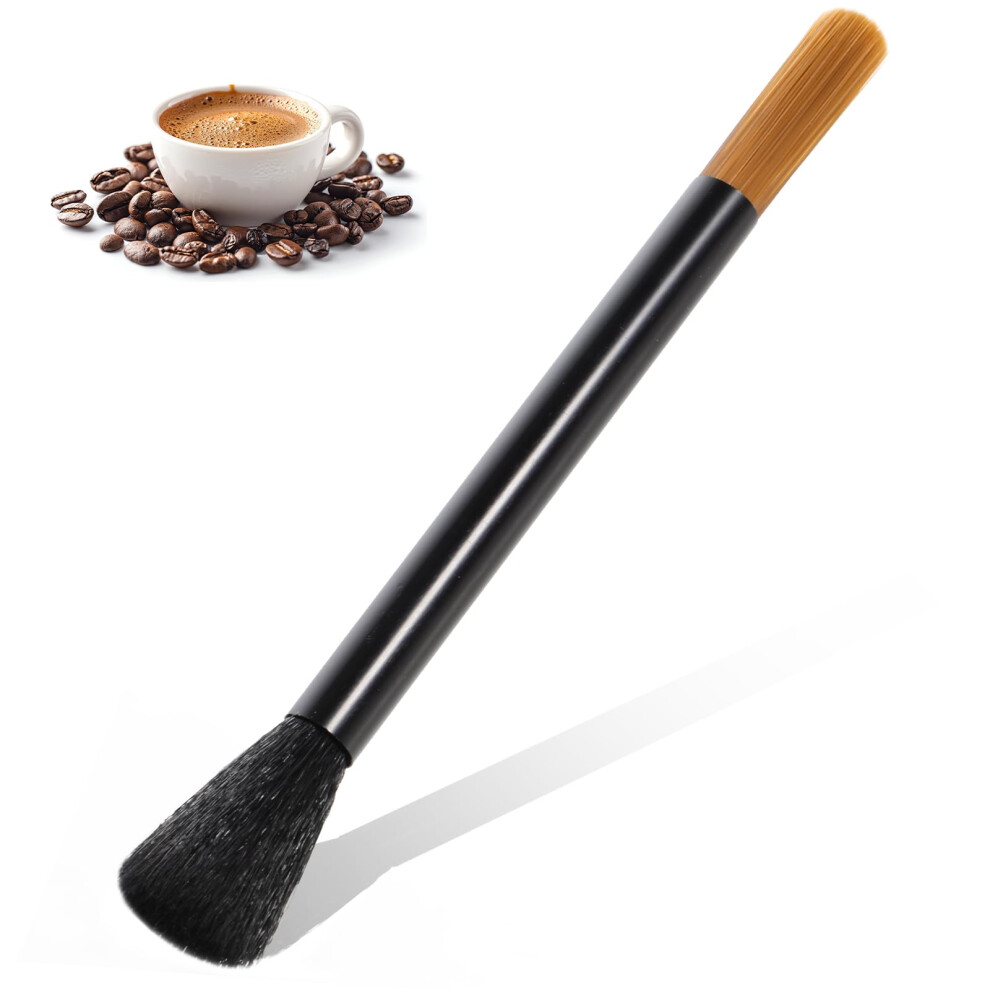 Black Dual Head Coffee Grinder Brush With Soft Nylon Bristles For Espresso Machine Cleaning