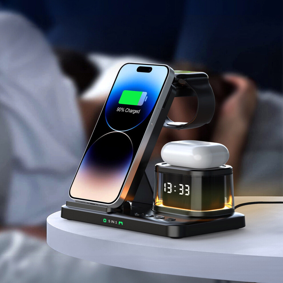 Up To 70% Off: Karymi Wireless Charging Station With Digital Alarm Clock, 15W Stand For Multiple Devices, Compatible With Ios & Android 9071309675276