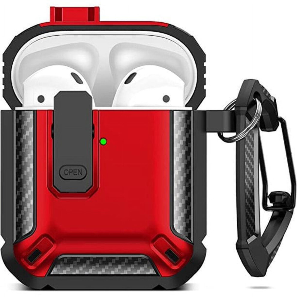 Denfes Compatible With Airpods Case Cover, Protective Hard Shell For Airpods 2 & 1St Gen, Shockproof Rugged Case With Keychain (Red) Red 9071309676105