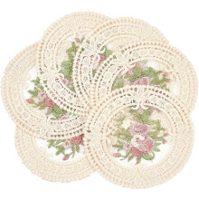 6PCS 5" Round Floral Placemats, Vintage Embroidery Lace Fabric Coasters, Cup Mats, Insulation Tablemats, DIY Craft, Compatible with European Style