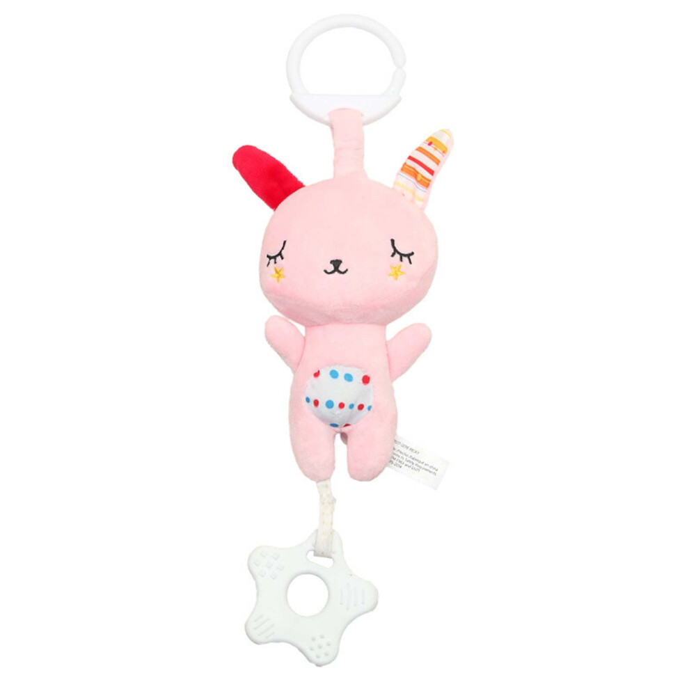 EQWLJWE Newborn Toys 0-6 Months - Baby Teething Toy with Hook, Plush Musical Cot & Pram Toy with Soft Light, Color Rattle & Sensory Features