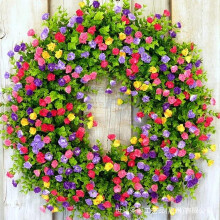 Couronnes colorées de printemps et d'été pour porte d'entrée, couronne de fleurs sauvages pour décoration intérieure et extérieure de style