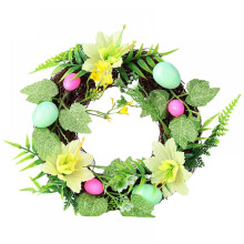 Couronne de fleurs artificielles printanières, couronne florale printemps/été pour porte d'entrée, mur, fenêtre, décoration de style champêtre