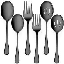 Serving Stainless Steel Buffet Catering Party Serving Spoons Forks Set Serving Spoons and Forks Set Black