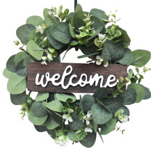 Panneau de bienvenue Walm-katrina avec couronne artificielle, décoration de porte ronde en bois de 30 cm à suspendre, pour intérieur, extérieur,