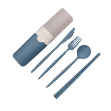XIUH Keukenbenodigdheden, Keukengereedschap Draagbare Serviesset Vork Lepel en Eetstokjes Set met Opbergdoos Vijfdelige Set (Blauw)