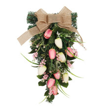 Couronne de tulipes artificielles de 55 cm avec feuilles vertes, guirlande printanière et estivale pour porte, mur, fenêtre
