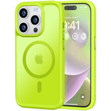 MOCCA starkt magnetiskt skal för iPhone 14Pro, kompatibelt med MagSafe, 4,3 meter fallskydd, tunn matt stötsäker design, fluorescerande grön