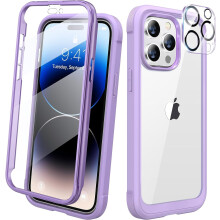 Diaclara kompatibelt med iPhone 14Pro Max-skal 6,7 tum, 2023 Uppgraderat robust skal med inbyggd skärm och 9H-glaskameraskydd (Peri Purple)