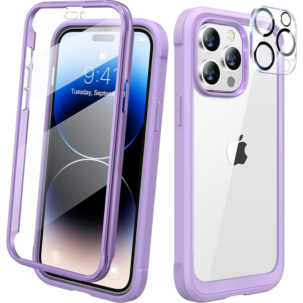 Diaclara Compatible With Iphone 14 Pro Max Case 6.7'', 2023 Upgraded Rugged Case W/Built-In Screen & 9H Glass Camera Protector (Peri ) Purple 9425574779458